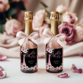 Etiqueta Para Botella De Vino Parisian Black Pink Food and Beverage Label Set