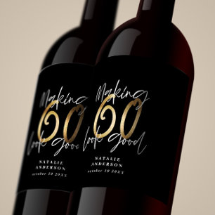 Etiqueta Para Botella De Vino Partida de tipografía de 60 años de oro negro