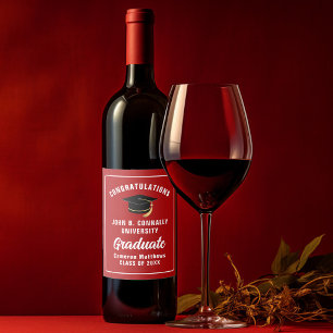 Etiqueta Para Botella De Vino Partido de Graduación 2025 de Enhorabuena Roja