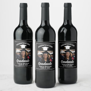 Etiqueta Para Botella De Vino Partido de Graduación de Foto de Graduado Blanco N