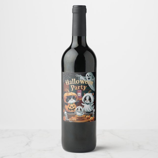 Etiqueta Para Botella De Vino Partido Halloween Spooktacular (Anverso)