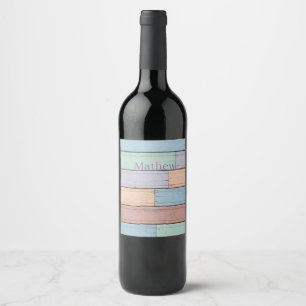 Etiqueta Para Botella De Vino pastel colorido madera rústico monograma año est.