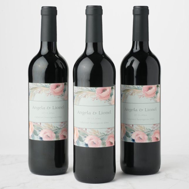 Etiqueta Para Botella De Vino Pastel Floral Elegance Boda (Botellas)