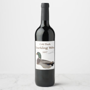 Etiqueta Para Botella De Vino Pato frío en la etiqueta blanca del vino espumoso
