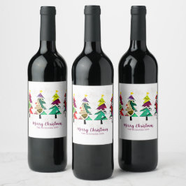 Etiqueta Para Botella De Vino Patrón acuarela Árboles de Navidad