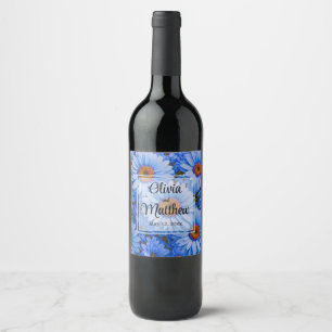 Etiqueta Para Botella De Vino Patrón azul floral azul girasol azul marea
