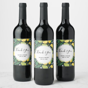 Etiqueta Para Botella De Vino Patrón de alimentos de limón amarillo y fruta de l