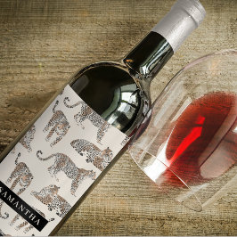 Etiqueta Para Botella De Vino Patrón de animales salvajes del leopardo de la jun