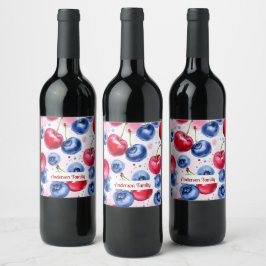 Etiqueta Para Botella De Vino Patrón de color de agua de cerezo azul rojo de fru
