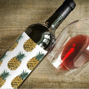 Etiqueta Para Botella De Vino Patrón de color de agua tropical piña de manzana s