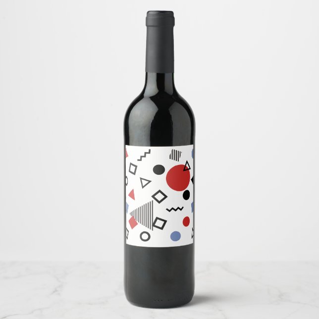 Etiqueta Para Botella De Vino Patrón de diseño retro memphis (Anverso)