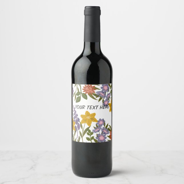 Etiqueta Para Botella De Vino patrón de flores (Anverso)