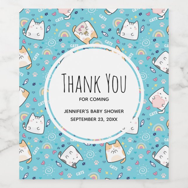 Etiqueta Para Botella De Vino Patrón de gato kitty caprichoso (Etiqueta única)