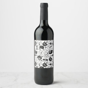 Etiqueta Para Botella De Vino Patrón de gato lindo gato de casa, Maine Coon