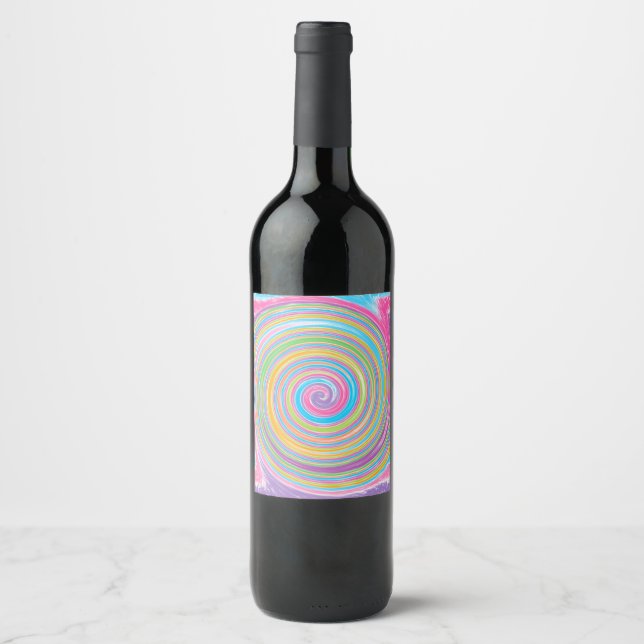 Etiqueta Para Botella De Vino Patrón de giro arco iris (Anverso)