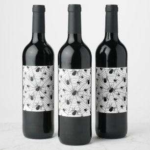 Etiqueta Para Botella De Vino Patrón de halloween de arañas blancas negras