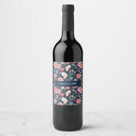 Etiqueta Para Botella De Vino Patrón de jardín floral azul marino romántico