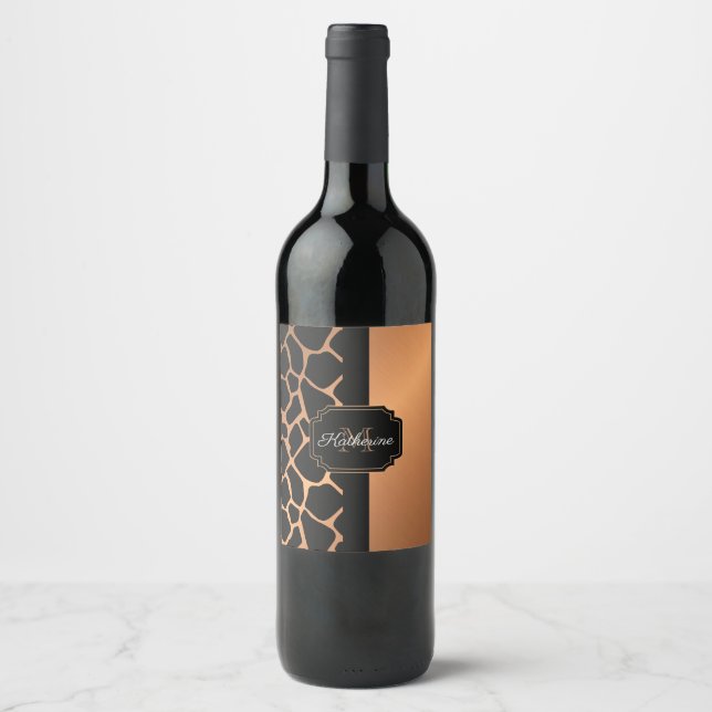 Etiqueta Para Botella De Vino Patrón de jirafa (Anverso)