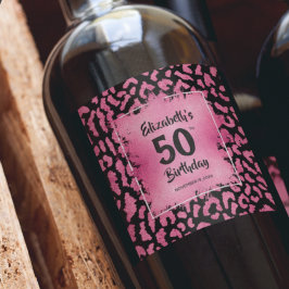 Etiqueta Para Botella De Vino Patrón de leopardo rosa caliente 50 Personalizado 