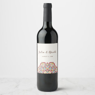 Etiqueta Para Botella De Vino Patrón de mandala geométrico clásico para boda