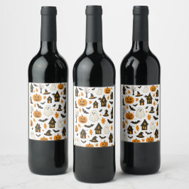 Etiqueta Para Botella De Vino Patrón de miedo de Halloween - Festividad y miedo