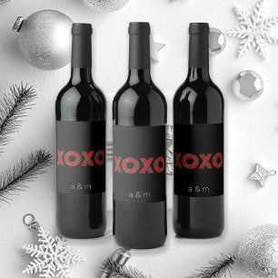 Etiqueta Para Botella De Vino Patrón de Navidad de Tartán Rojo XOXO