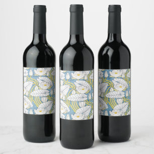 Etiqueta Para Botella De Vino Patrón de Nenúfar Art Nouveau Verde Salvia