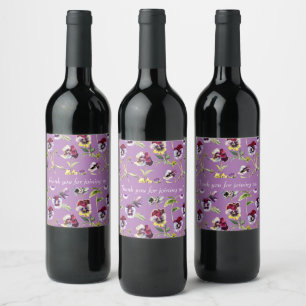 Etiqueta Para Botella De Vino Patrón de paneles acuarelas de bonito en morado