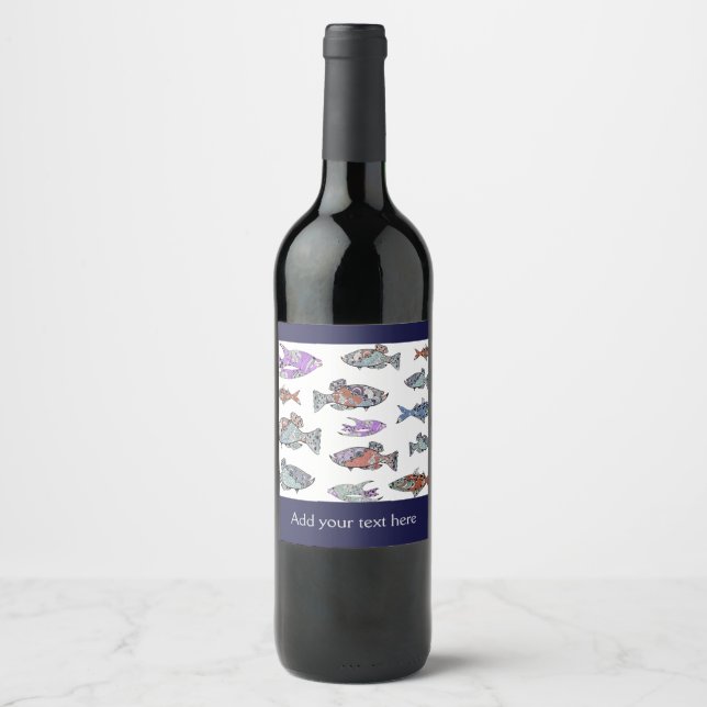 Etiqueta Para Botella De Vino Patrón de peces tropicales (Anverso)
