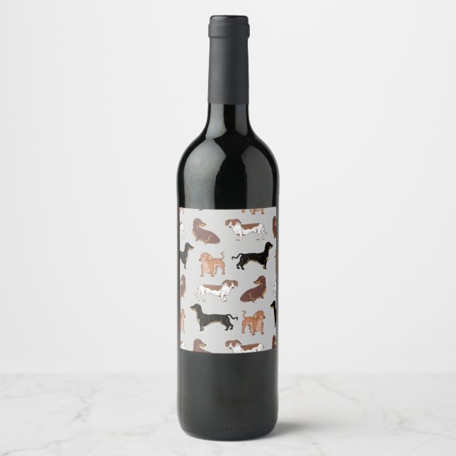 Etiqueta Para Botella De Vino Patrón de perro de Dachshund (Anverso)