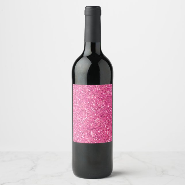 Etiqueta Para Botella De Vino Patrón de purpurina brillante rosa (Anverso)