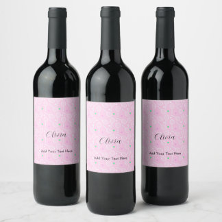 Etiqueta Para Botella De Vino Patrón de raqueta de tenis Pink personalizado