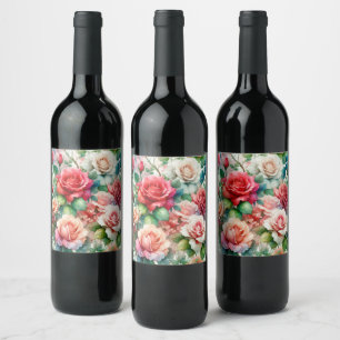 Etiqueta Para Botella De Vino Patrón de Rosa Caprichoso