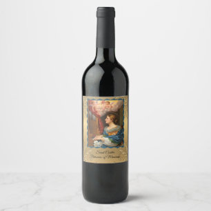 Etiqueta Para Botella De Vino Patrón de San Cecilia de Músicos de Oro Elegante