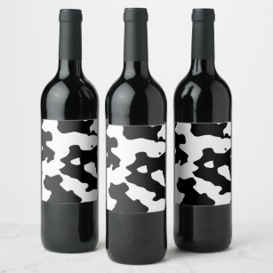 Etiqueta Para Botella De Vino Patrón de vaca negro y blanco