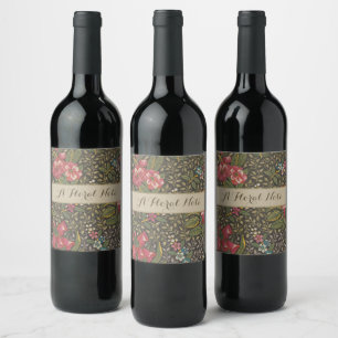 Etiqueta Para Botella De Vino Patrón Floral Antiguo Toile de Jouy Francés