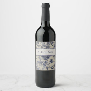 Etiqueta Para Botella De Vino Patrón Floral Botánico Toile Azul Vintage