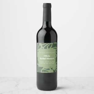 Etiqueta Para Botella De Vino Patrón floral de coral abstracto verde salvia sin
