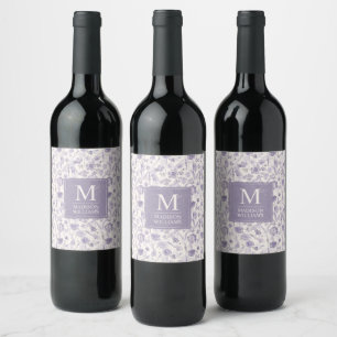 Etiqueta Para Botella De Vino Patrón floral de flores de acuarela púrpura lavand