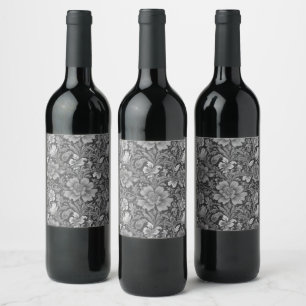 Etiqueta Para Botella De Vino Patrón floral monocromo vintage