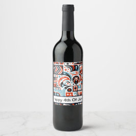 Etiqueta Para Botella De Vino Patrón generativo del 4 de julio