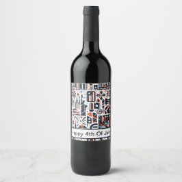 Etiqueta Para Botella De Vino Patrón generativo del 4 de julio