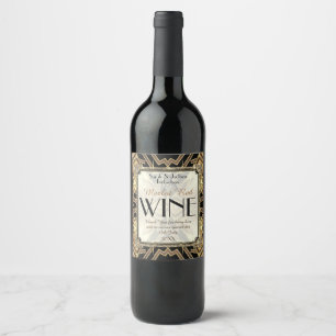 Etiqueta Para Botella De Vino Patrón geométrico de oro negro Art Deco