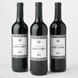 Etiqueta Para Botella De Vino Patrón geométrico elegante en blanco y negro