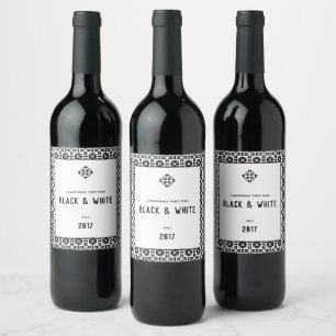 Etiqueta Para Botella De Vino Patrón geométrico elegante en blanco y negro