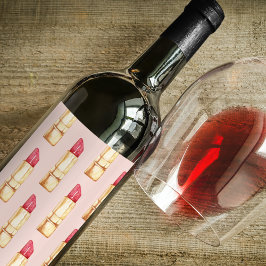 Etiqueta Para Botella De Vino Patrón moderno de pintalabios rosados y rojos Giro
