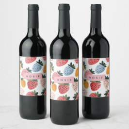 Etiqueta Para Botella De Vino Patrón personalizado de fresa de fruta