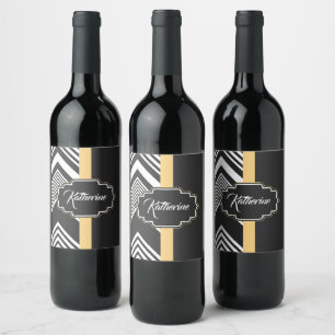 Etiqueta Para Botella De Vino Patrón resumen en blanco y negro