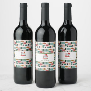 Etiqueta Para Botella De Vino Patrones de cajas de regalos de Navidad coloridos