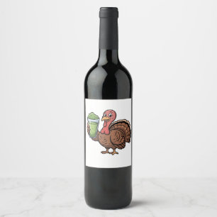 Etiqueta Para Botella De Vino Pavo Amantes del Matcha de Acción de Gracias
